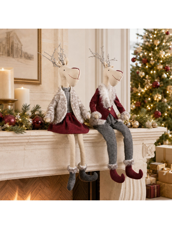 Renne décoratif de Noël Velma 58 cm – Figurine chic en tissu