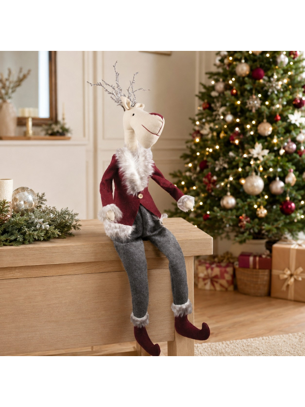 Renne décoratif de Noël Louis 58 cm – Figurine assise