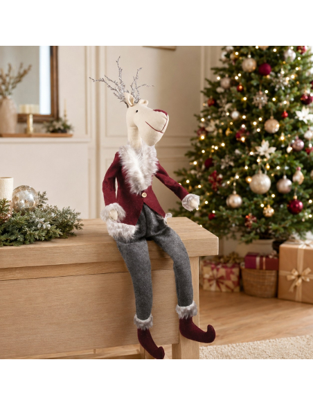 Renne décoratif de Noël Louis 58 cm – Figurine assise