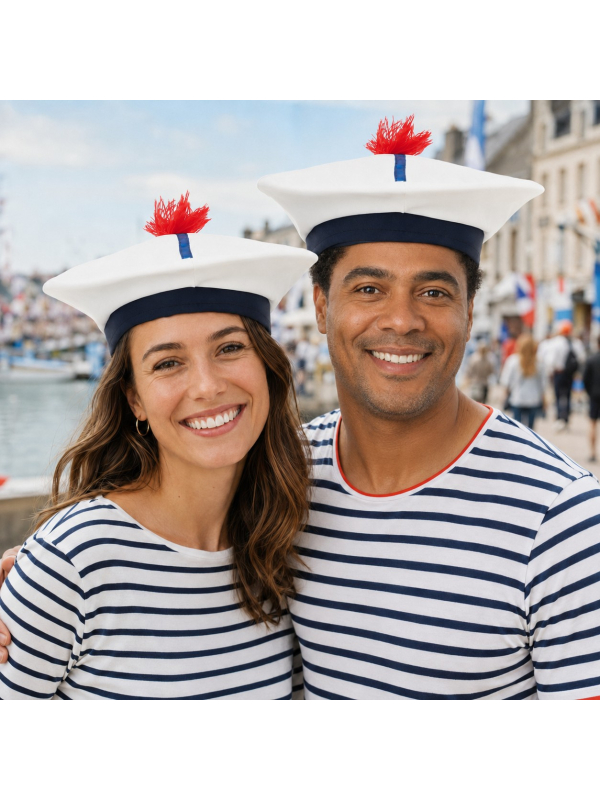 Bachi marin français blanc à pompon rouge – Adulte