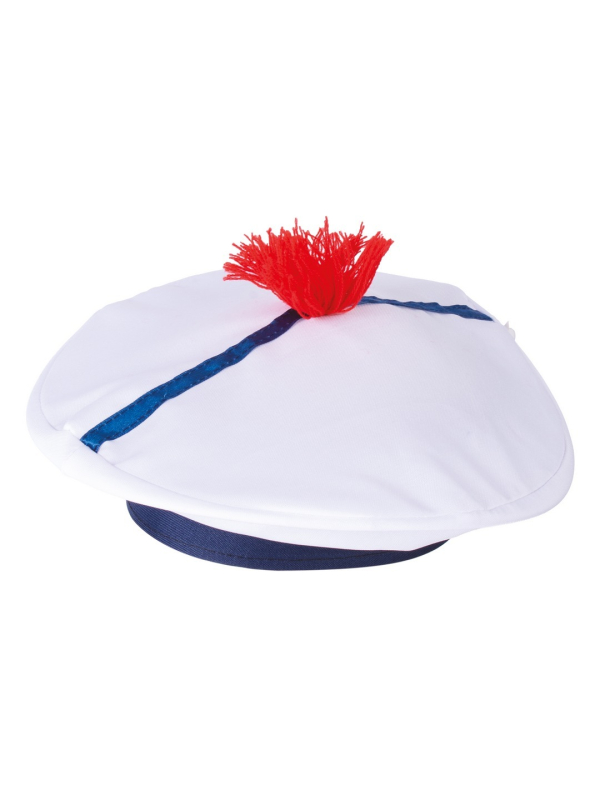 Bachi marin français blanc à pompon rouge – Adulte