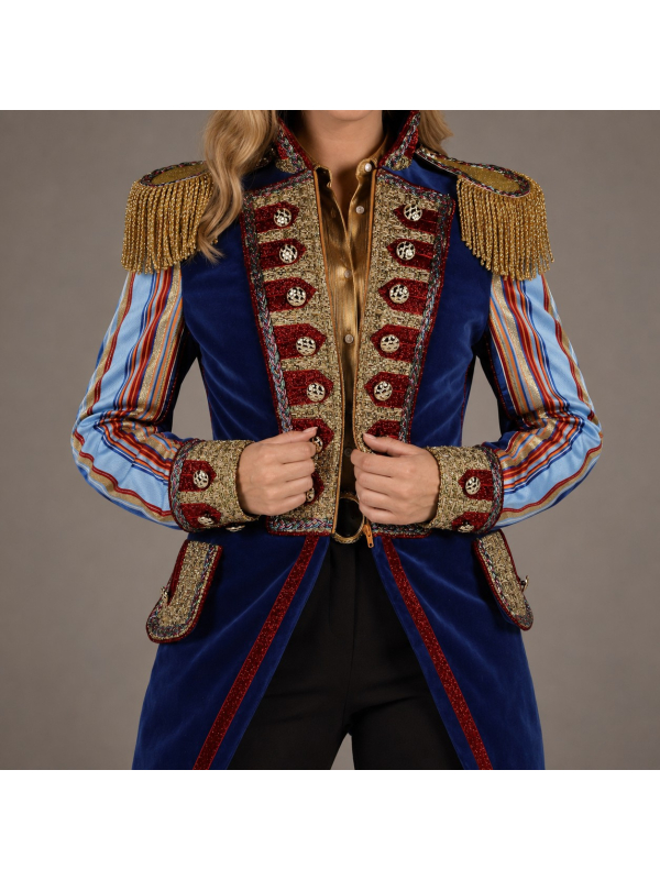Veste de spectacle luxe femme bleu nuit & or – XS à XXXL