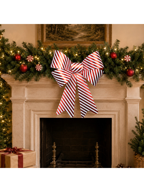 Grand nœud de Noël Candy Stripes rouge et blanc – 50,8 cm
