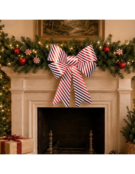 Grand nœud de Noël Candy Stripes rouge et blanc – 50,8 cm