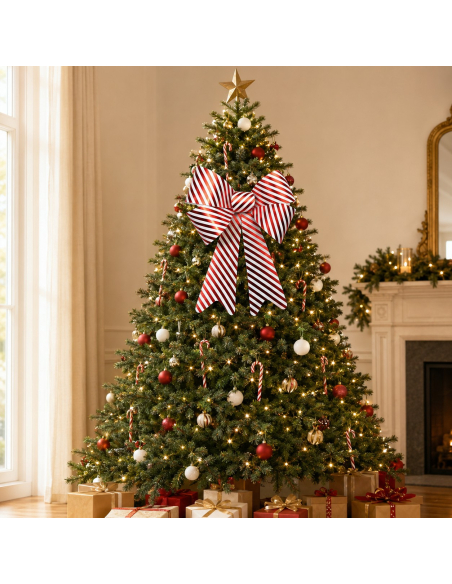 Grand nœud de Noël Candy Stripes rouge et blanc – 50,8 cm