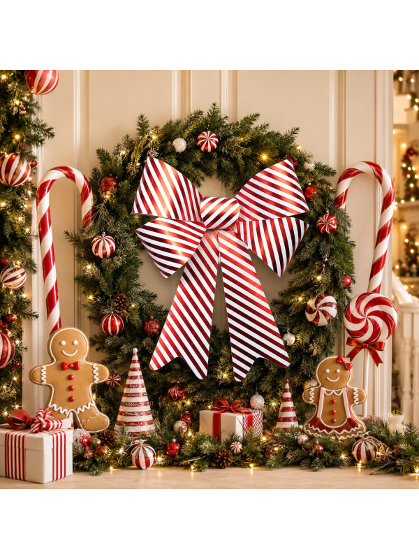 Grand nœud de Noël Candy Stripes rouge et blanc – 50,8 cm