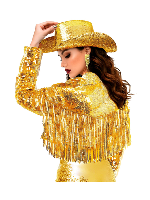 Chapeau cowboy doré à paillettes adulte – Taille unique