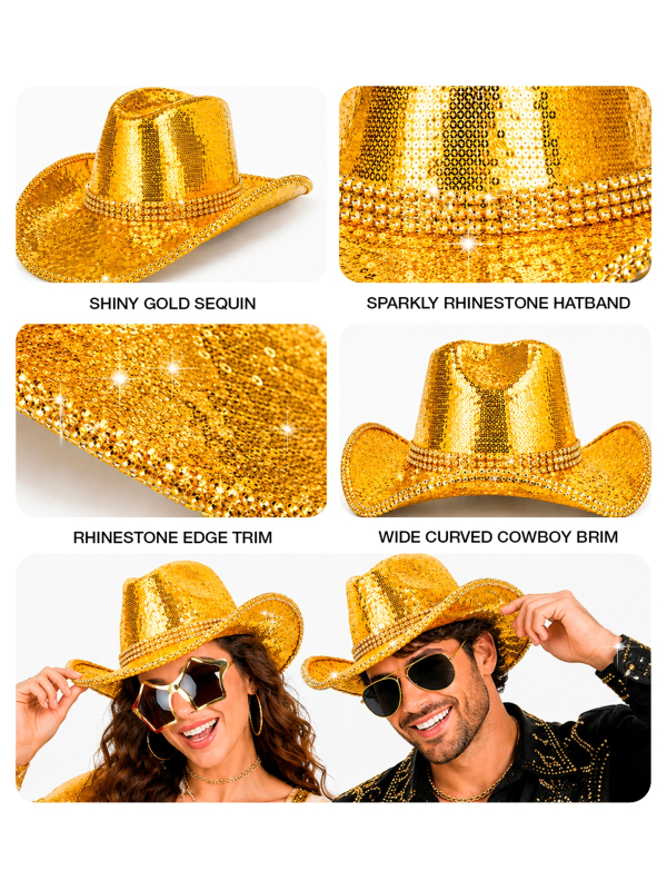 Chapeau cowboy doré à paillettes adulte – Taille unique