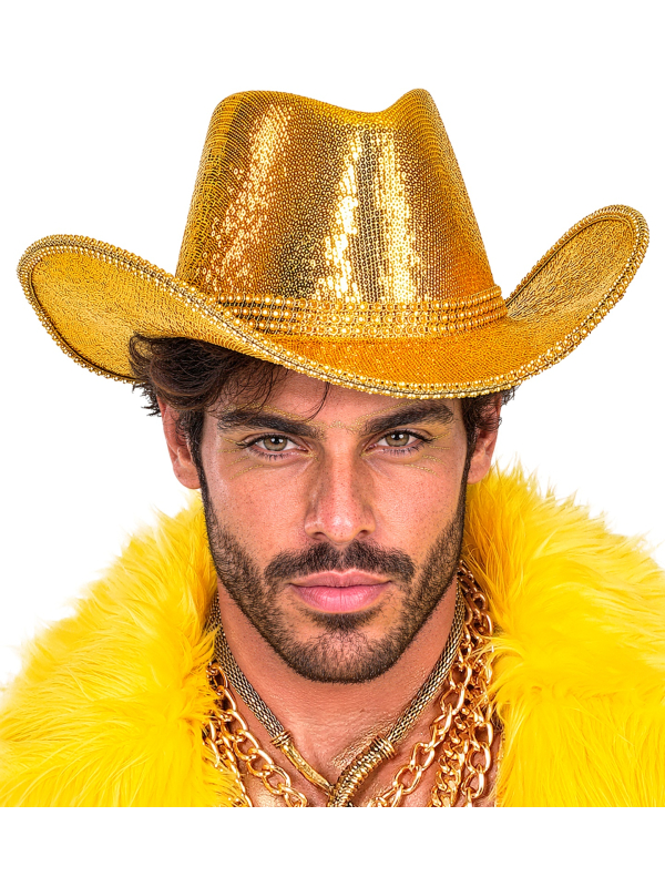 Chapeau cowboy doré à paillettes adulte – Taille unique