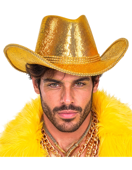 Chapeau cowboy doré à paillettes adulte – Taille unique
