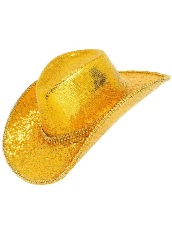 Chapeau cowboy doré à paillettes adulte – Taille unique