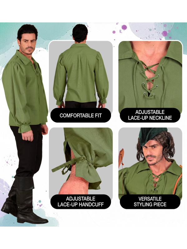 Chemise médiévale homme verte à lacets – Robin des Bois