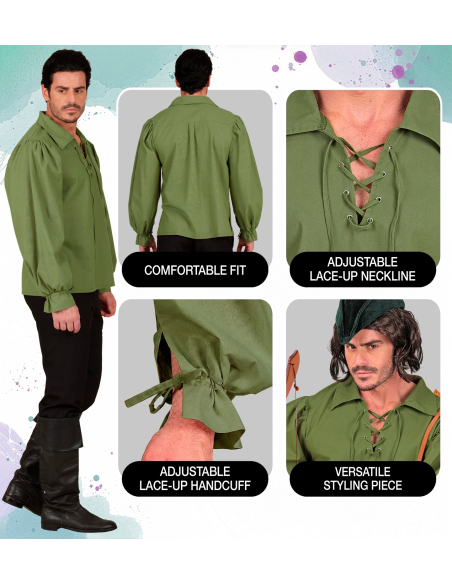Chemise médiévale homme verte à lacets – Robin des Bois