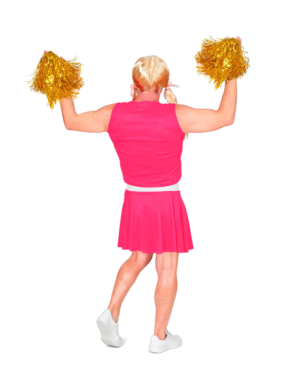 Déguisement pom-pom girl homme Beer Leader avec poitrine et pompons