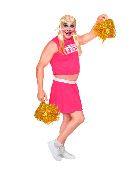 Déguisement pom-pom girl homme Beer Leader avec poitrine et pompons