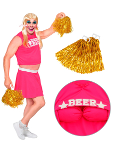 Déguisement pom-pom girl homme Beer Leader avec poitrine et pompons