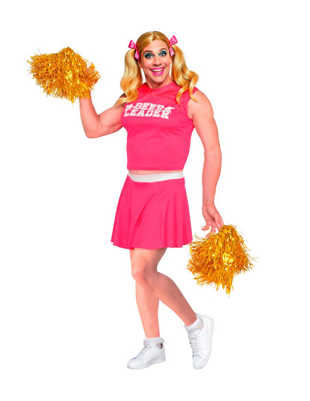 Déguisement pom-pom girl homme Beer Leader avec poitrine et pompons
