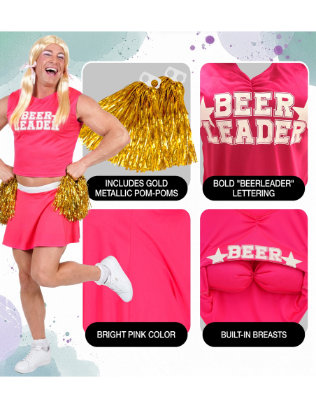 Déguisement pom-pom girl homme Beer Leader avec poitrine et pompons