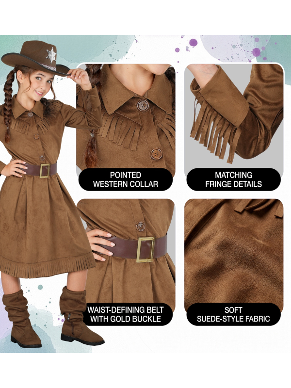 Déguisement cowgirl enfant marron – Robe et ceinture