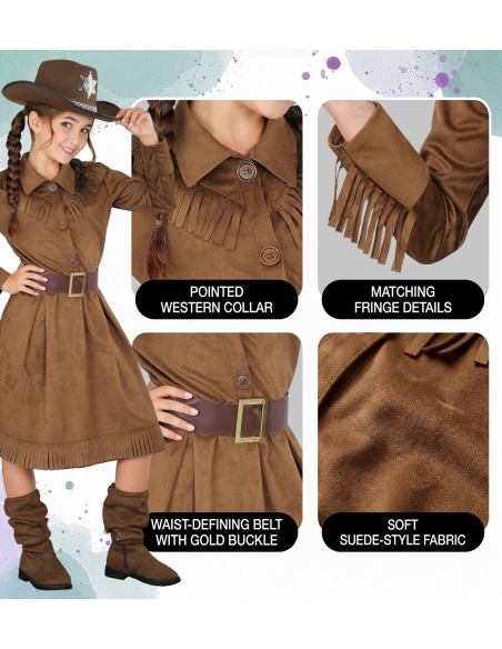 Déguisement cowgirl enfant marron – Robe et ceinture