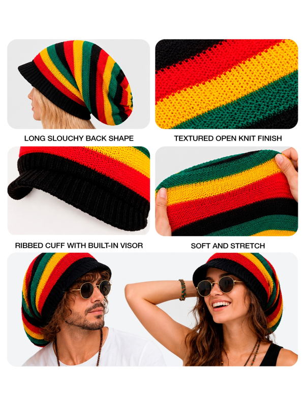 Bonnet rasta Tam adulte multicolore – Rouge, jaune, vert et noir
