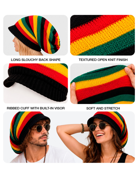 Bonnet rasta Tam adulte multicolore – Rouge, jaune, vert et noir