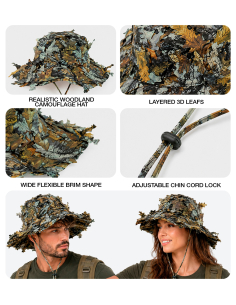 Chapeau camouflage à feuilles 3D adulte – Pêcheur et chasseur 2