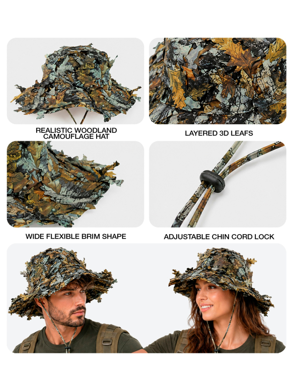 Chapeau camouflage à feuilles 3D adulte – Pêcheur et chasseur