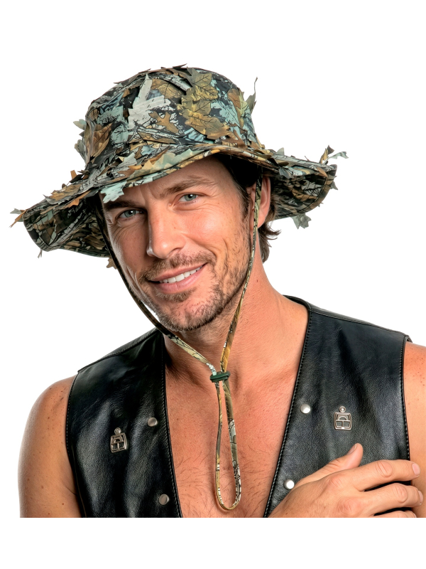 Chapeau camouflage à feuilles 3D adulte – Pêcheur et chasseur