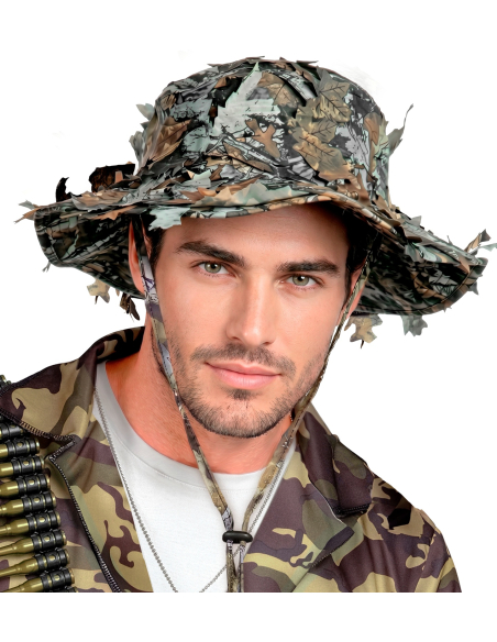 Chapeau camouflage à feuilles 3D adulte – Pêcheur et chasseur