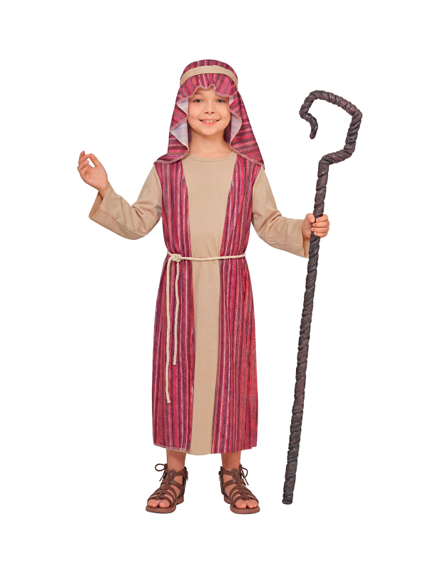 Déguisement berger enfant pour crèche de Noël – beige et rouge