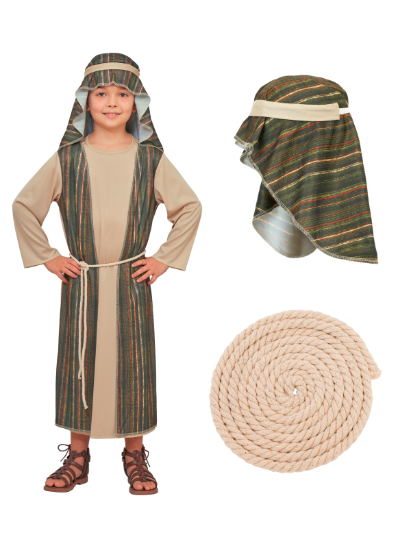 Déguisement berger enfant pour crèche de Noël – beige et vert