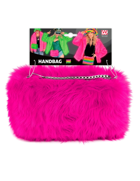 Sac à main rose fuchsia en fausse fourrure avec chaîne