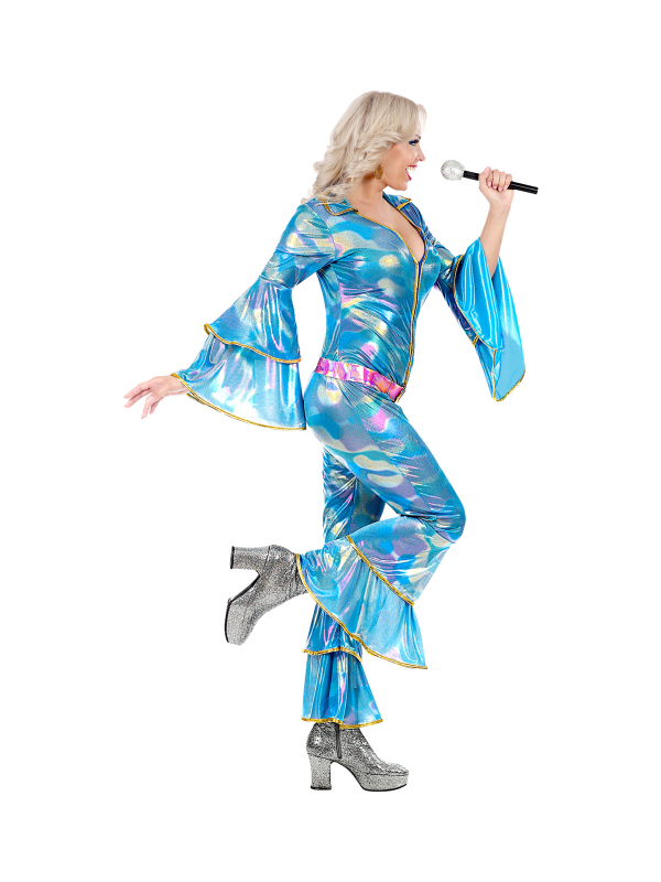 Déguisement disco femme  (combinaison bleue, ceinture)