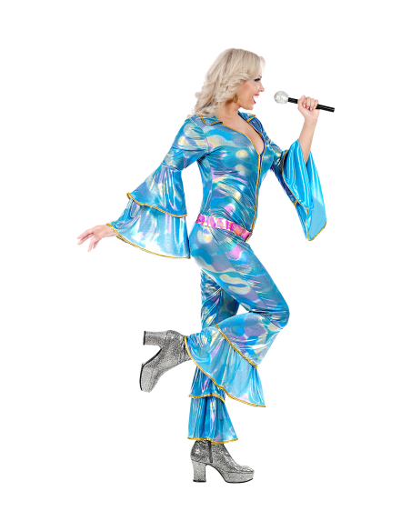 Déguisement disco femme  (combinaison bleue, ceinture)