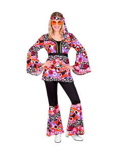 Déguisement disco femme rose et noir – Ensemble groovy années 70