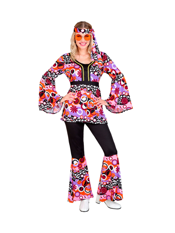 Déguisement disco femme rose et noir – Ensemble groovy années 70