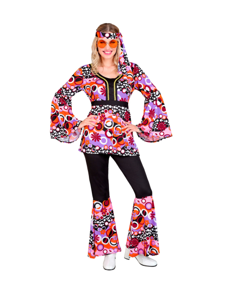 Déguisement disco femme rose et noir – Ensemble groovy années 70