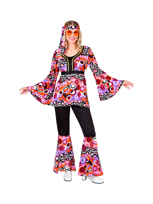 Déguisement disco femme rose et noir – Ensemble groovy années 70