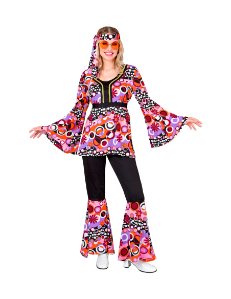 Déguisement disco femme rose et noir – Ensemble groovy années 70