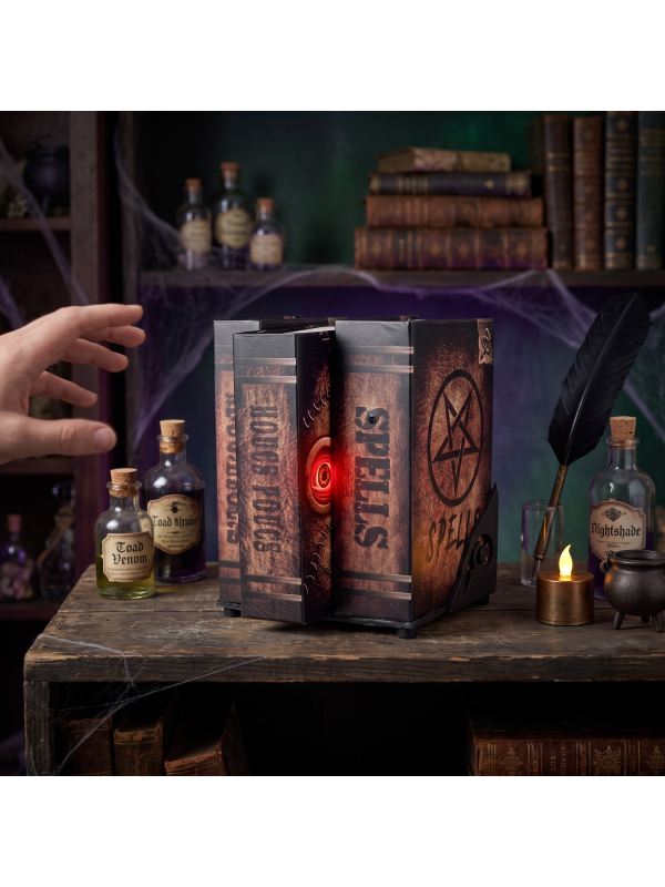 Grimoire Halloween animé 26 cm – Livre de sorcière sonore et lumineux