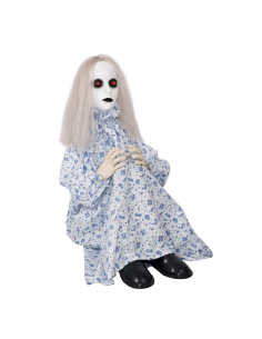 Automate Poupée hantée animée Halloween 64 cm – Fillette aux yeux rouges 2