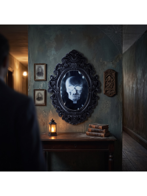 Miroir hanté squelette Halloween 33 cm – Son et lumière