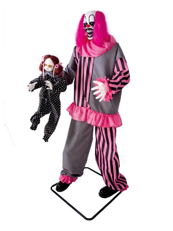 Automate clown Halloween avec poupée 182 cm – Son et lumière