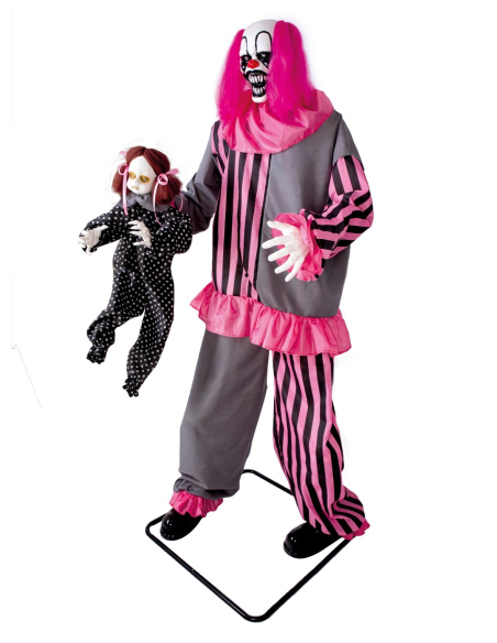 Automate clown Halloween avec poupée 182 cm – Son et lumière