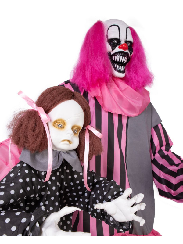 Automate clown Halloween avec poupée 182 cm – Son et lumière