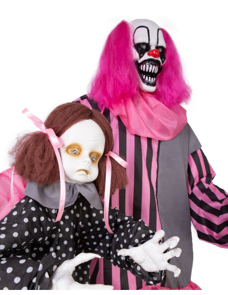 Automate clown Halloween avec poupée 182 cm – Son et lumière