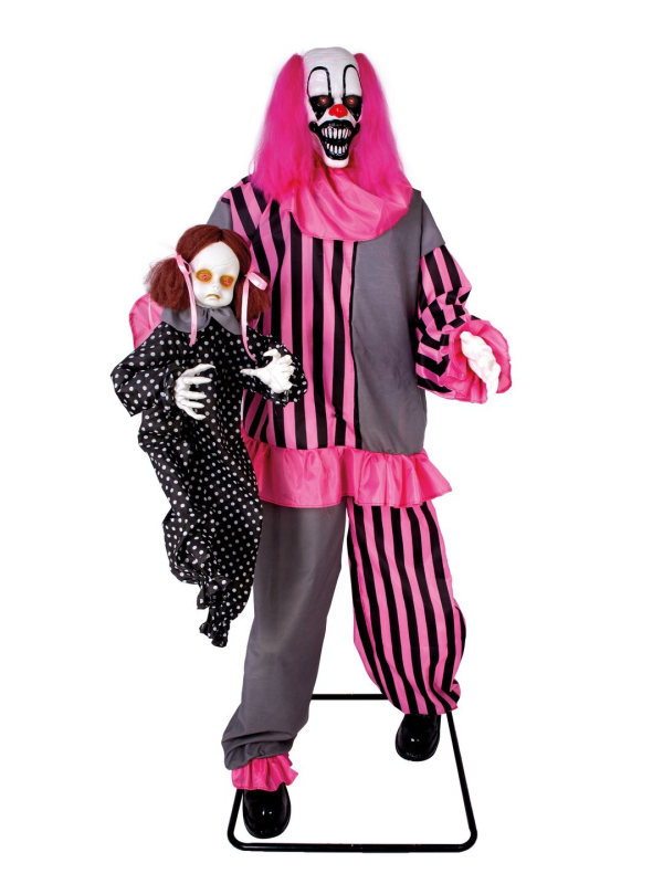 Automate clown Halloween avec poupée 182 cm – Son et lumière