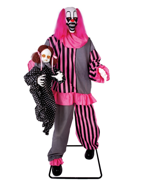 Automate clown Halloween avec poupée 182 cm – Son et lumière