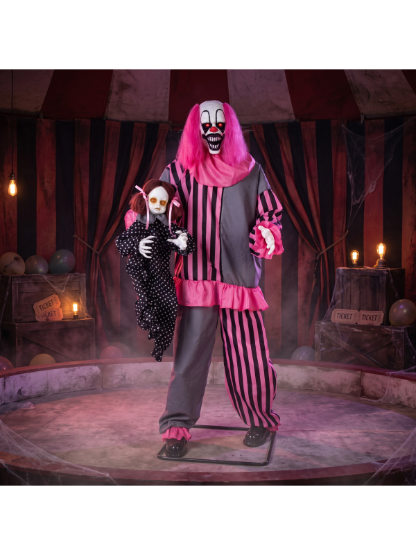 Automate clown Halloween avec poupée 182 cm – Son et lumière